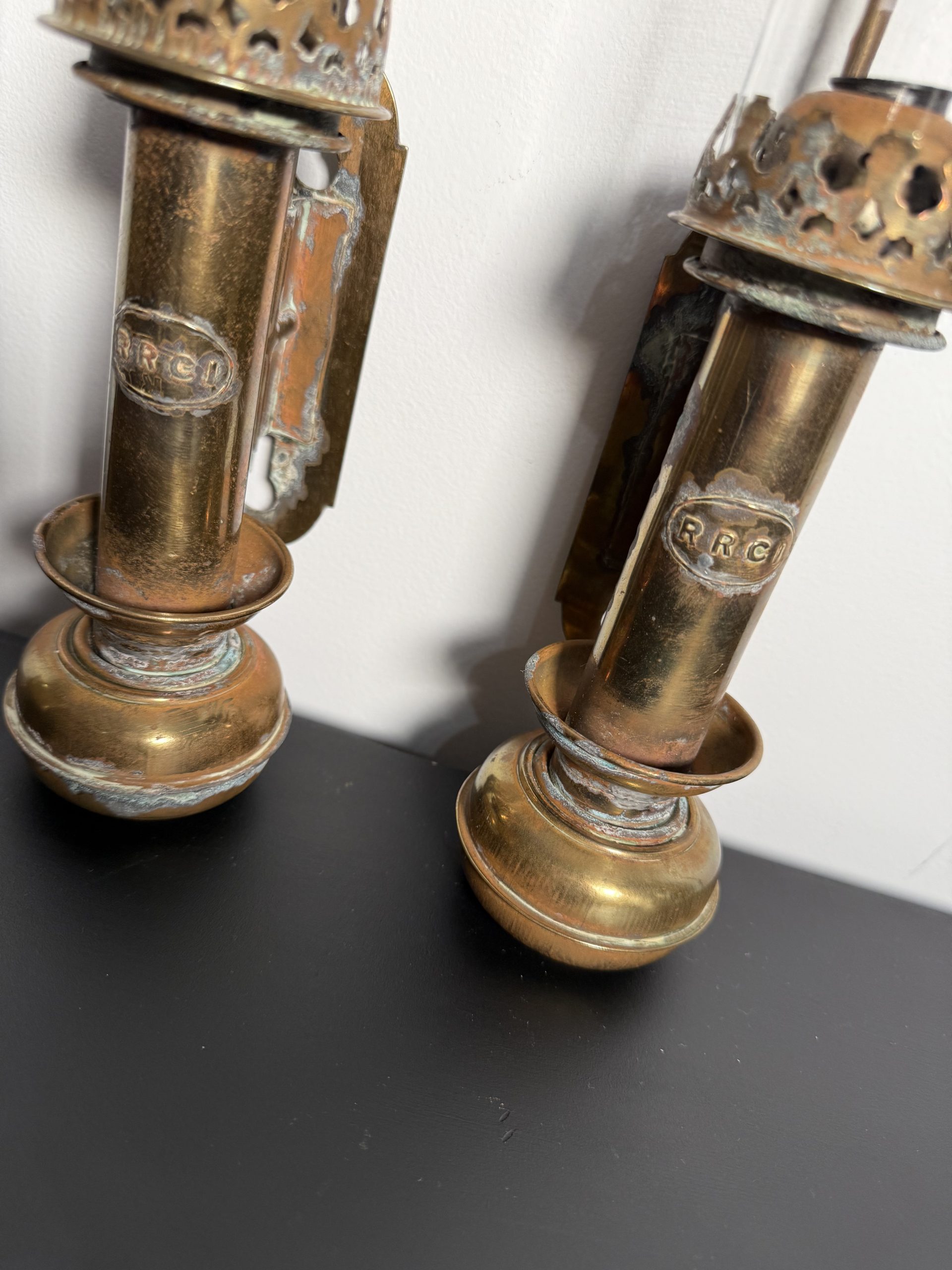 Pareja de antiguos apliques de tren RRCI