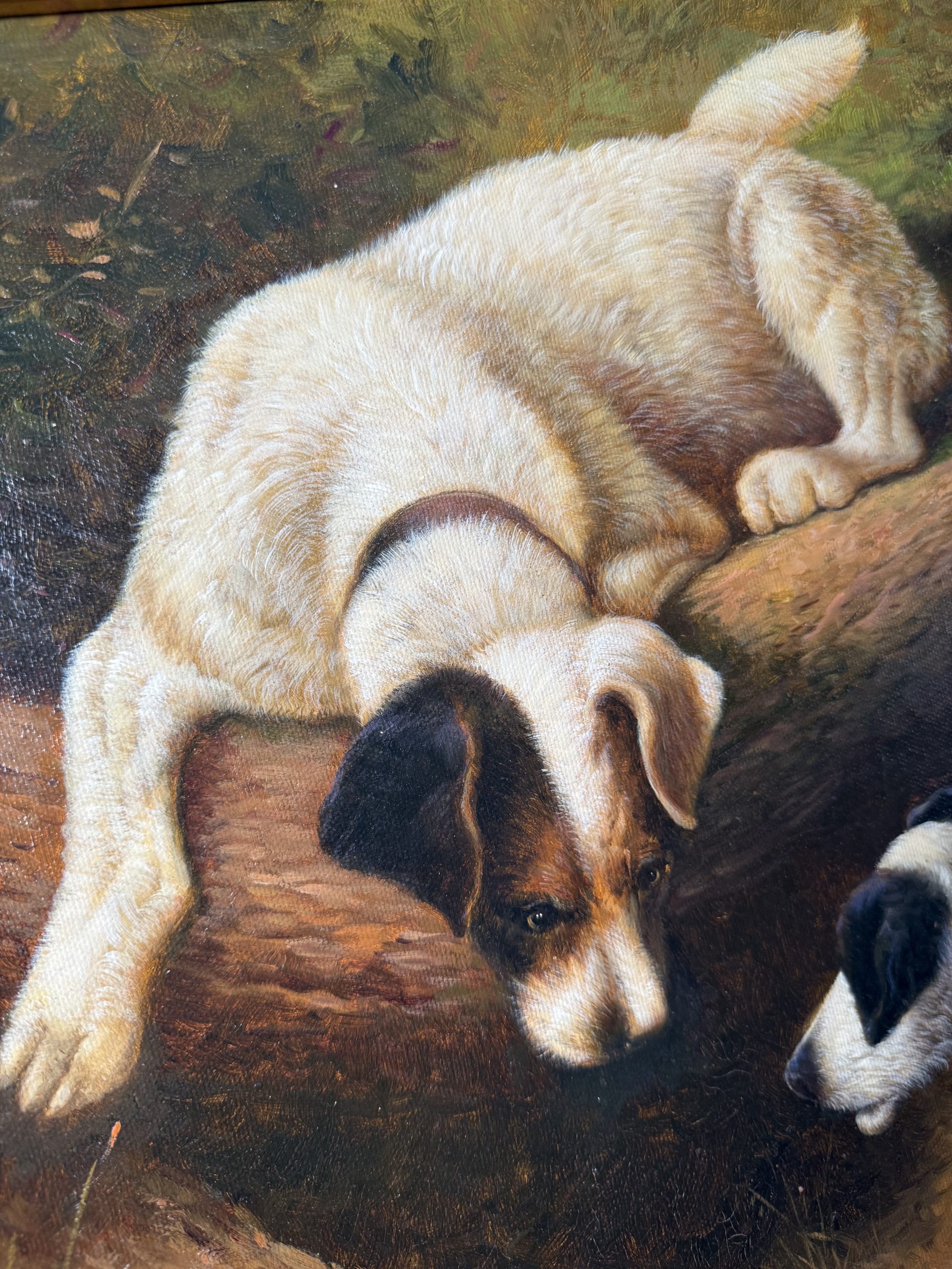 Cuadro enmarcado con escena de terriers en el bosque – Arte decorativo